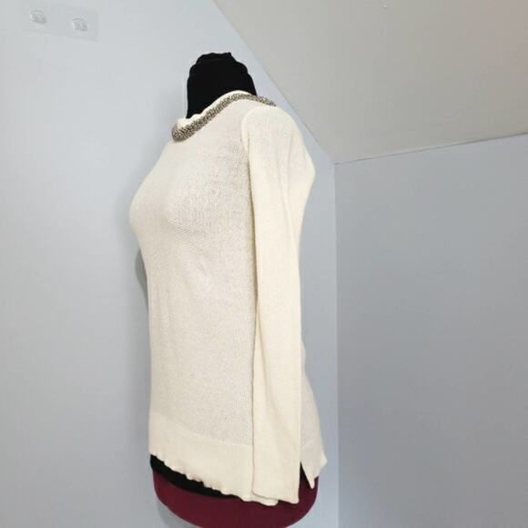 NWT Love by Design Embellished Neckline Split Back Cream Knit Sweater Large - Picture 4 of 12